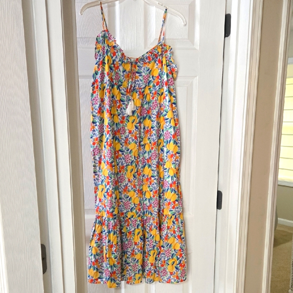 J. Crew Fruit Patterned Lined Midi Dress